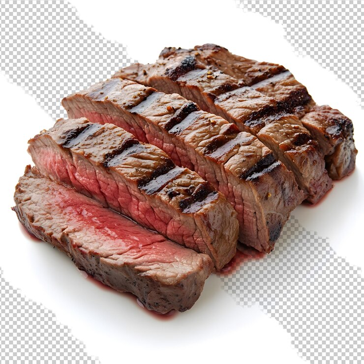 PSD sliced grilled steak with red meat inside