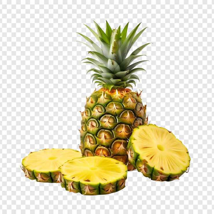 PSD slices de piña dulce frutas tropicales refresco jugoso vitaminas aisladas en transparente