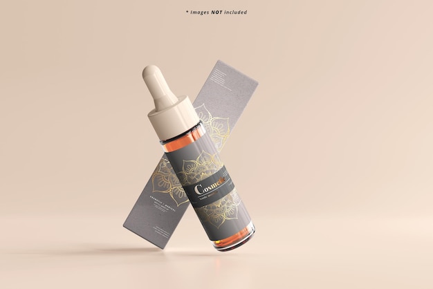 Slim dropper bottle label und box mockup