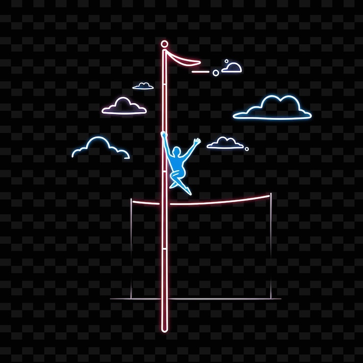 PSD slim pole vaulter con pole neon air art design con color azul claro y blanco mezclado decorado con