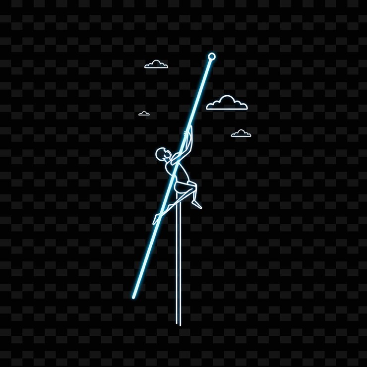 PSD slim pole vaulter con pole neon air art design con color azul claro y blanco mezclado decorado con