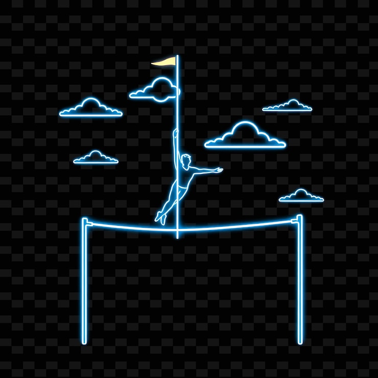 PSD slim pole vaulter con pole neon air art design con color azul claro y blanco mezclado decorado con