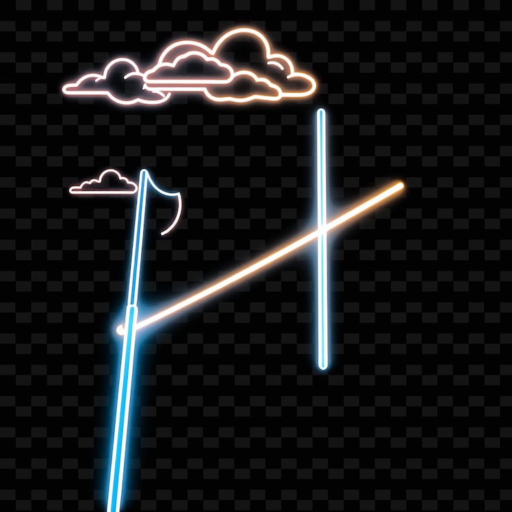 PSD slim pole vaulter con pole neon air art design con color azul claro y blanco mezclado decorado con