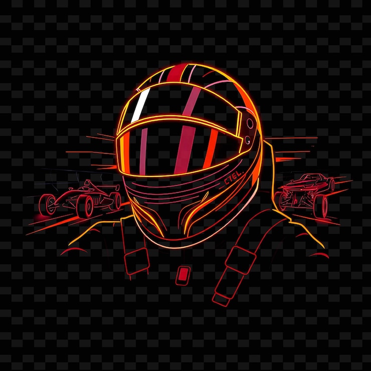 PSD slim race car driver con casco neon speed art design con decorazione a colori misti rosso e arancione