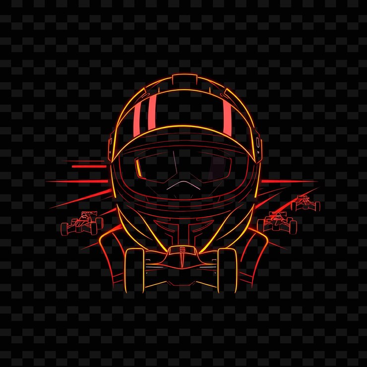 PSD slim race car driver con casco neon speed art design con decorazione a colori misti rosso e arancione
