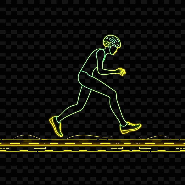 PSD slim race walker con engranajes neon stride diseño artístico con verde constante y amarillo decorado en colores mixtos