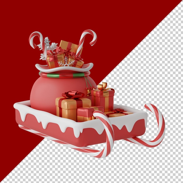 Slitta di Natale con dono isolato rendering 3d