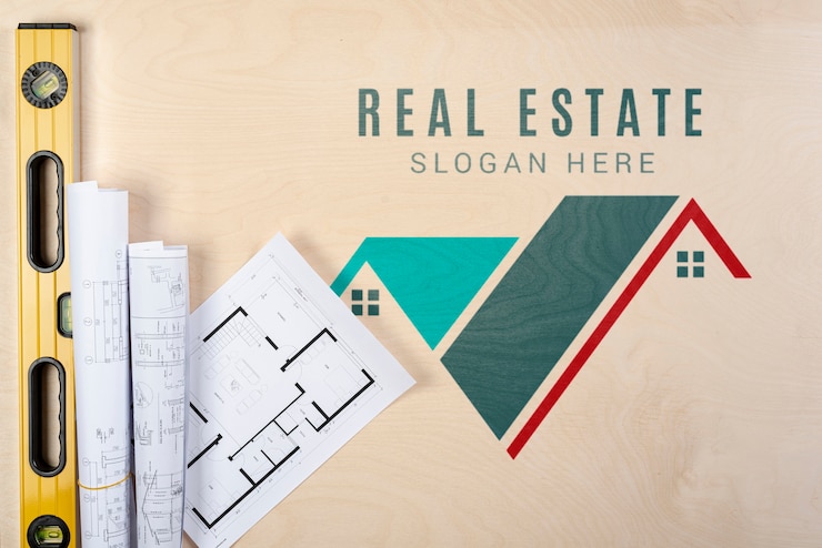 PSD slogan immobilier avec plans de construction