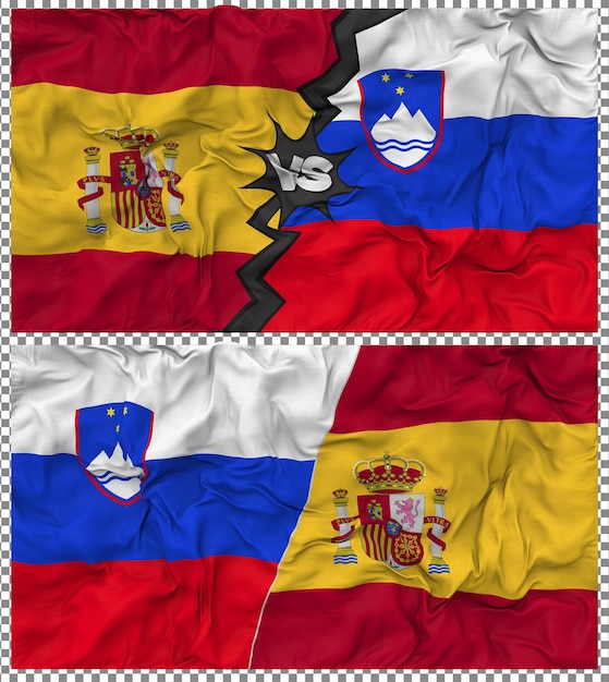 La Slovénie contre l'Espagne Half Combined Flag Cloth Bump Texture Rendering 3D