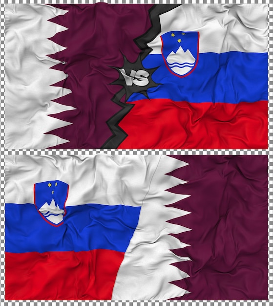 La Slovénie contre le Qatar Half Combined Flag Cloth Bump Texture Rendering 3D