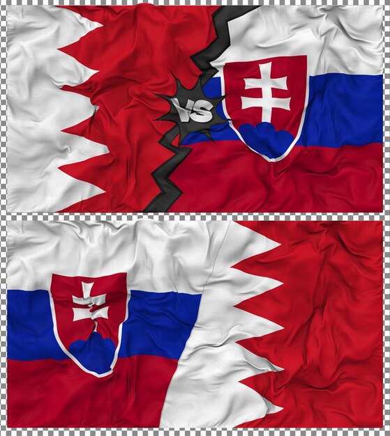 Slowakei gegen Bahrain Halbkombinierte Flagge Stoff-Bump-Textur 3D-Rendering