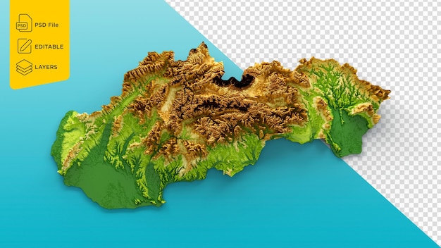 PSD slowakei-karte, schattierte relief-farbhöhenkarte auf meerblauem hintergrund, 3d-illustration