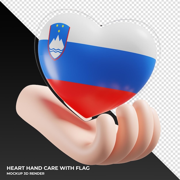 PSD slowenien-flagge mit herzhandpflege realistisch 3d texturiert