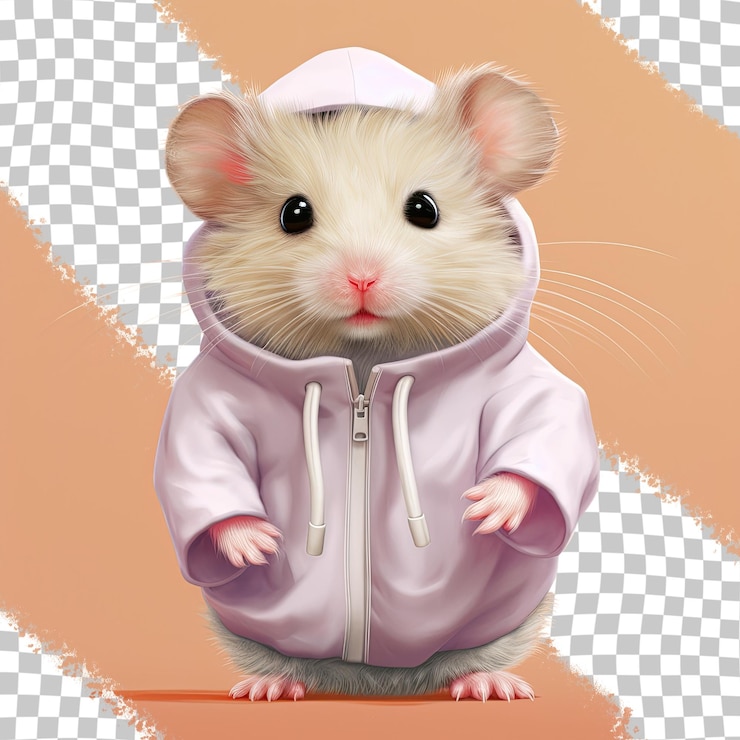 PSD small hamster with a humorous demeanor leaving transparent background