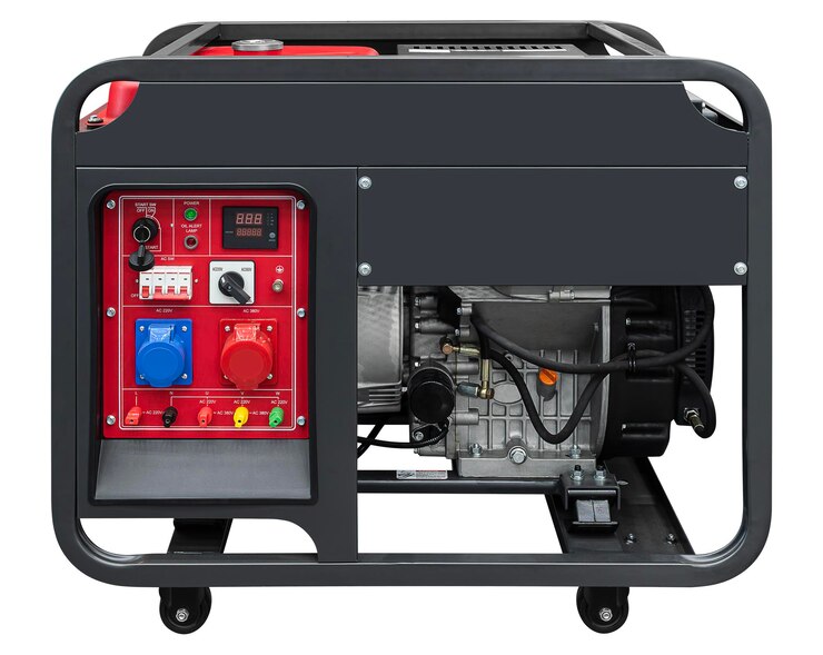 PSD small red diesel generator isolated on white background with clipping path