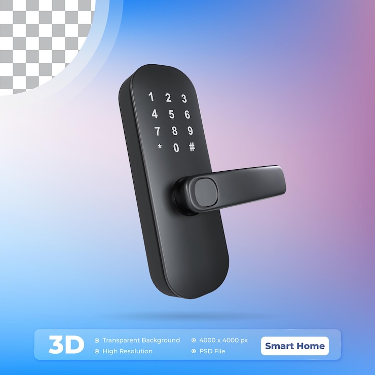 PSD smart home door lock ilustração 3d icon smart home com fundo transparente