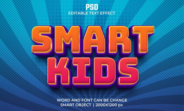 Smart kids 3d bearbeitbarer texteffekt premium psd mit hintergrund