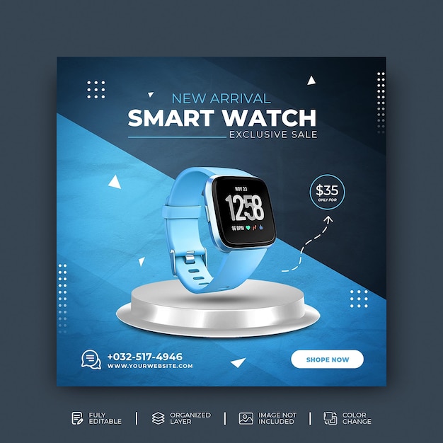 Smart watch promoção de venda mídia social modelo de postagem do Instagram psd