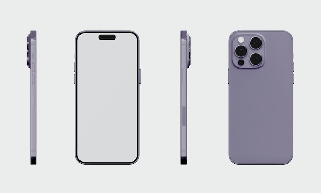 Smartphone 14 Pro Deep Purple em diferentes perspectivas