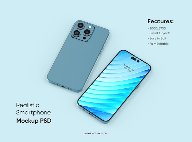 Smartphone 14 pro max mockup per il marchio dell'interfaccia utente di app e siti Web 2 telefoni nella parte anteriore e posteriore del rendering 3D
