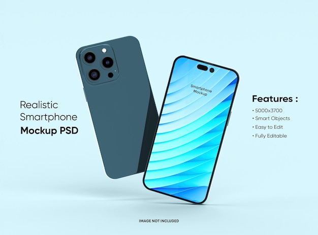 Smartphone 14 pro max mockup per il marchio dell'interfaccia utente di app e siti Web 2 telefoni nella parte anteriore e posteriore del rendering 3D