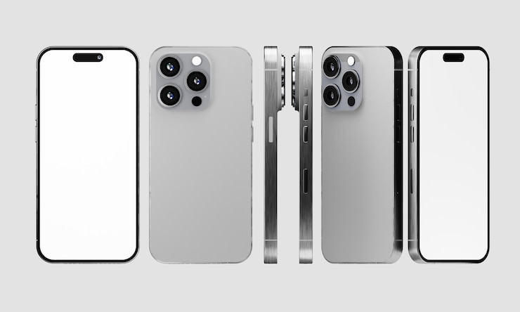 PSD smartphone 15 con diverse visualizzazioni in stile realistico