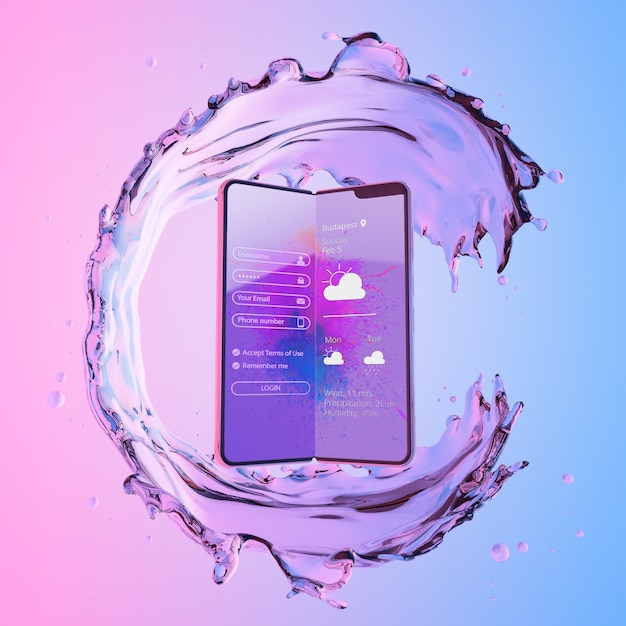 PSD smartphone 3d com efeito de água