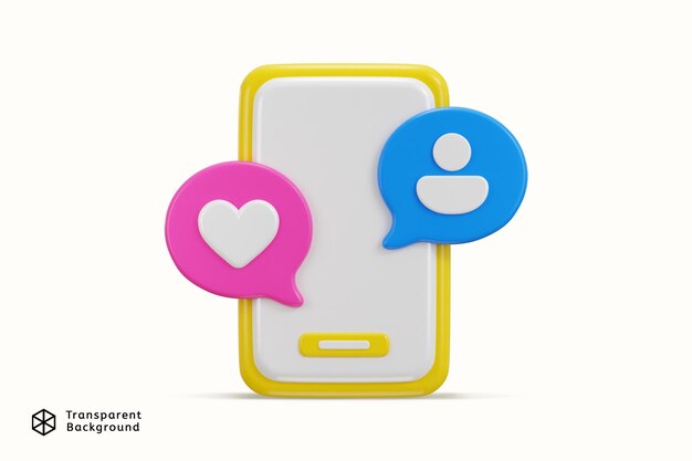 Smartphone 3D con icona di bolla vocale concetto di utente di social media e come icona rendering 3D