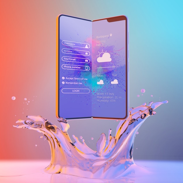 Smartphone 3d con efecto agua