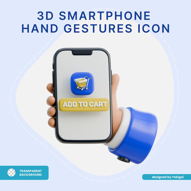 PSD smartphone en 3d con el icono del botón añadir al carrito