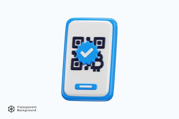 Smartphone 3D avec scanner de code QR avec icône vérifiée