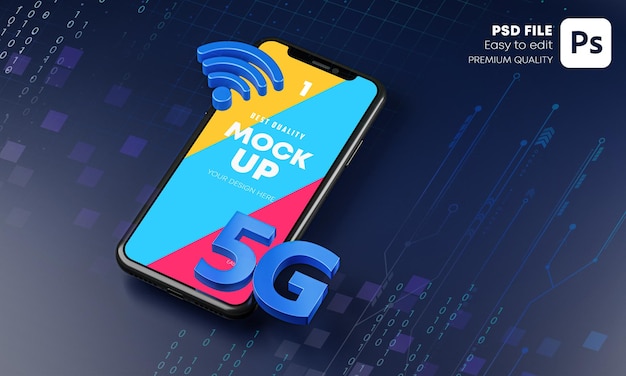 PSD smartphone 5g mockup holograma technology 3d