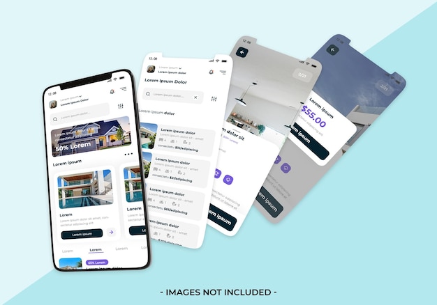 Smartphone and four screen app mockup with editable layer