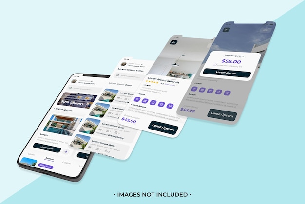Smartphone and four screen app mockup with editable layer