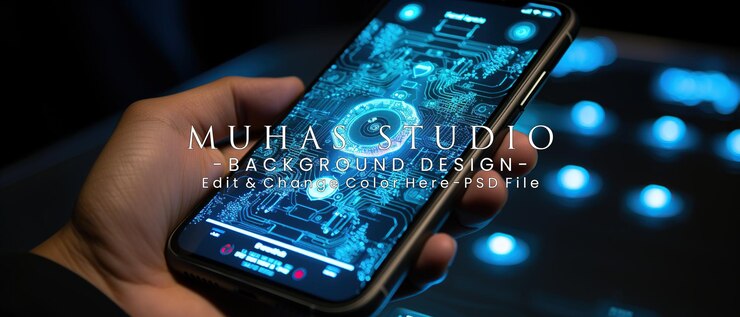 PSD smartphone con una aplicación de seguridad que muestra un ojo digital