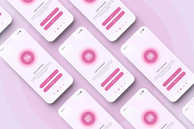 Smartphone-App-Schnittstelle und Social-Post-Präsentations-Mockup isoliert