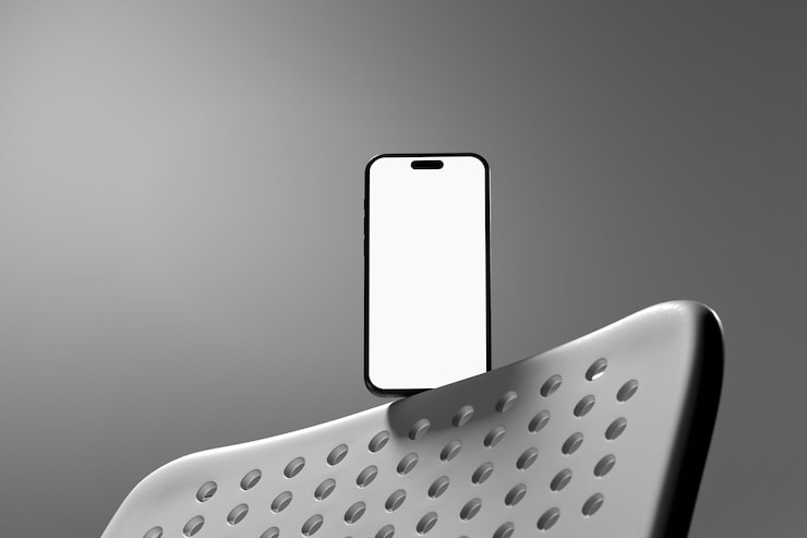 PSD smartphone auf einem durchbohrten stuhl
