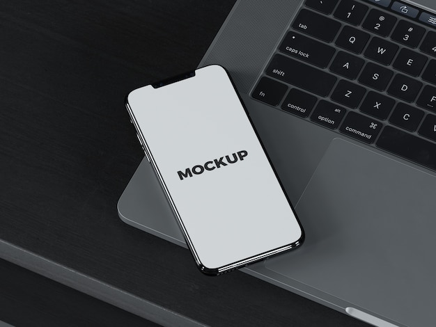 Smartphone auf laptop mock up