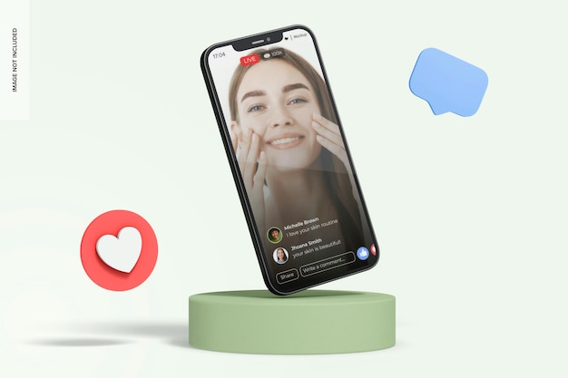 Smartphone auf podium mockup floating