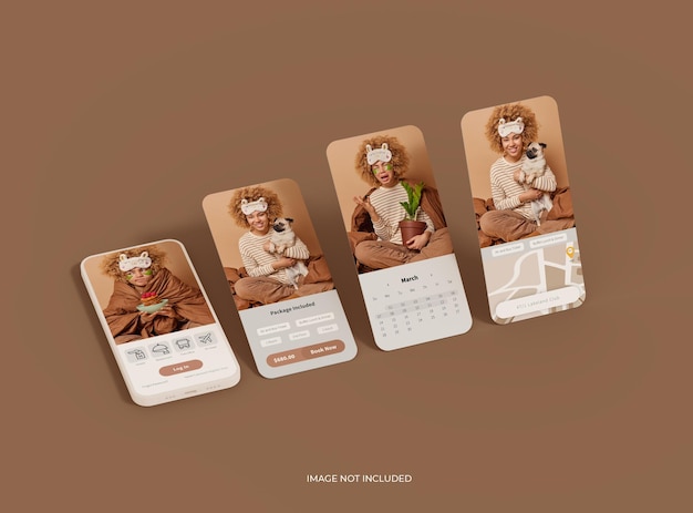 Smartphone bianco senza marchio con alcuni schermi separati che galleggiano mockup ui ux app concetto 3d rendering
