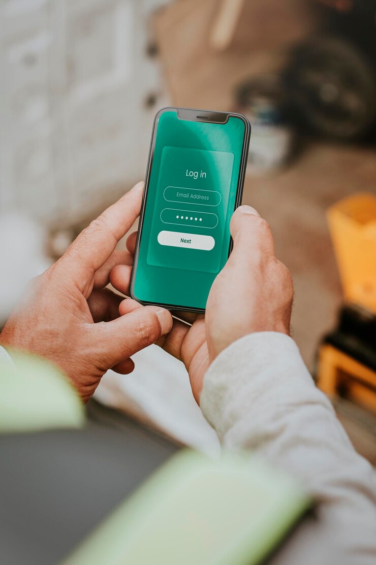 PSD smartphone-bildschirm-mockup-psd, gehalten von einem mann mittleren alters