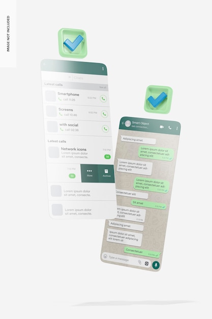 PSD smartphone-bildschirme mit social network icon mockup, schwebend