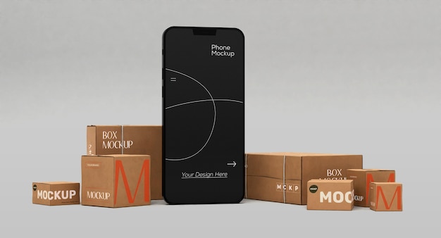 Smartphone com design de maquete de caixa de transporte