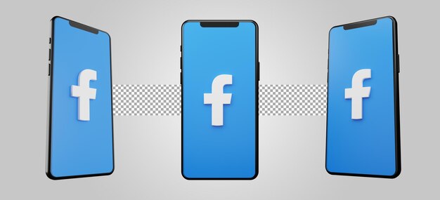 PSD smartphone com facebook em tela azul. renderização 3d isolada