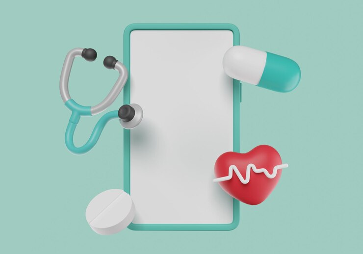 PSD smartphone com ícone médico gráfico 3d
