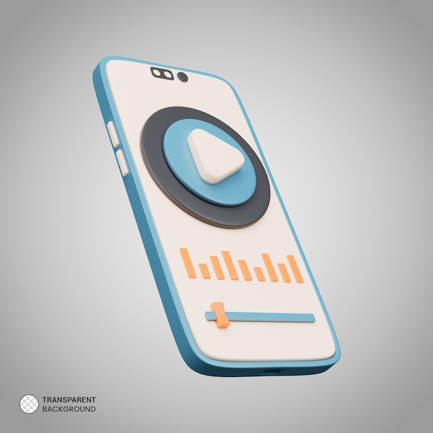 PSD smartphone com ilustração de renderização 3d de ícone de tocador de música