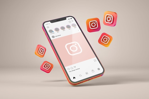 PSD smartphone com maquete de ícones do instagram