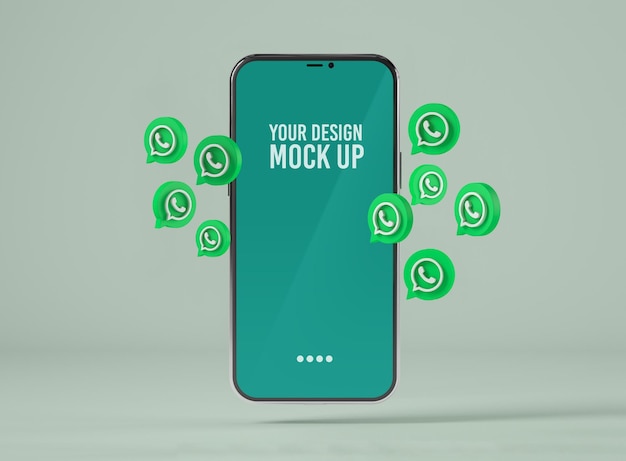 Smartphone com maquete de ícones do whatsapp