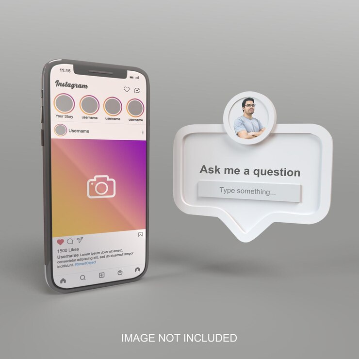 smartphone com maquete de instagram de mídia social