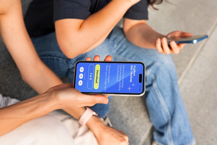 PSD smartphone com maquete de mídia social